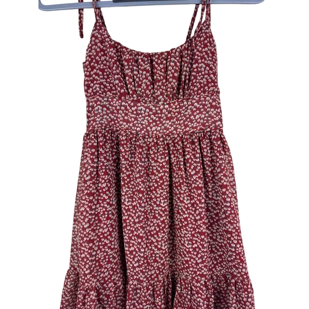 Princess Polly Red Floral Smocked Mini Dress Adjustable‎ Tie Shoulder Beach Vibe - Picture 6 of 11